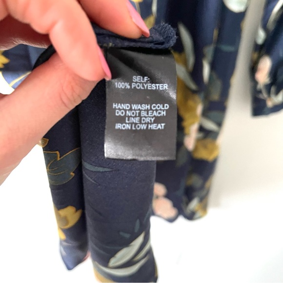 Lulus Love is Life Navy Blue Floral Print Satin Wrap Dress Size Small - Picture 10 of 11
